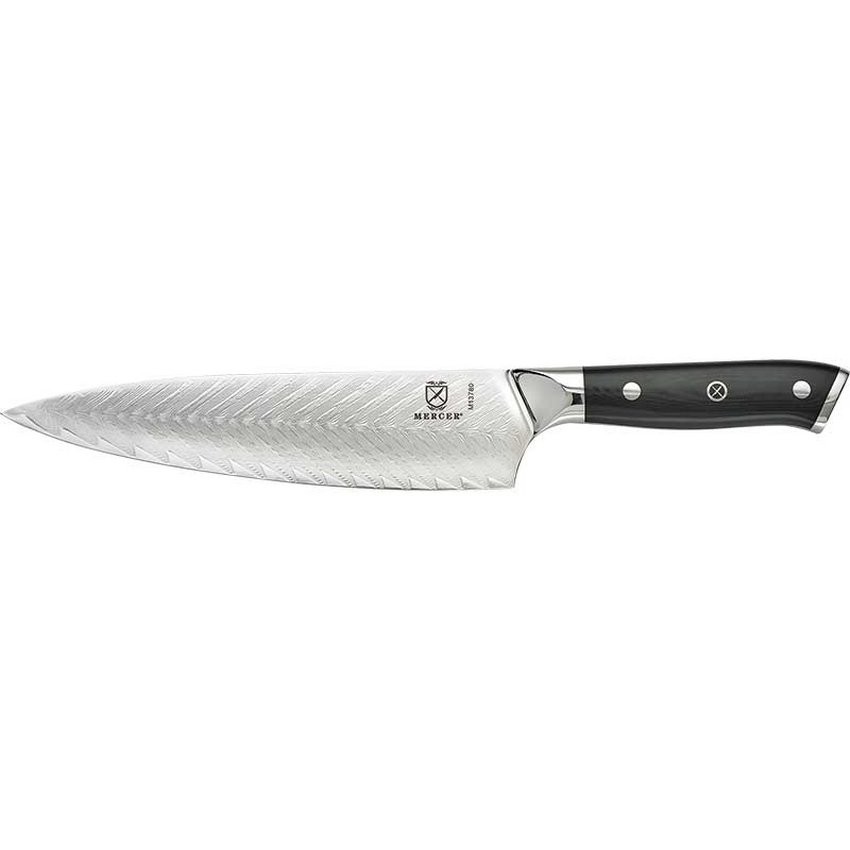 Mercer Culinary - Couteau de chef de 8 po avec gravure de feuille à manche ergonomique G10 Damascus