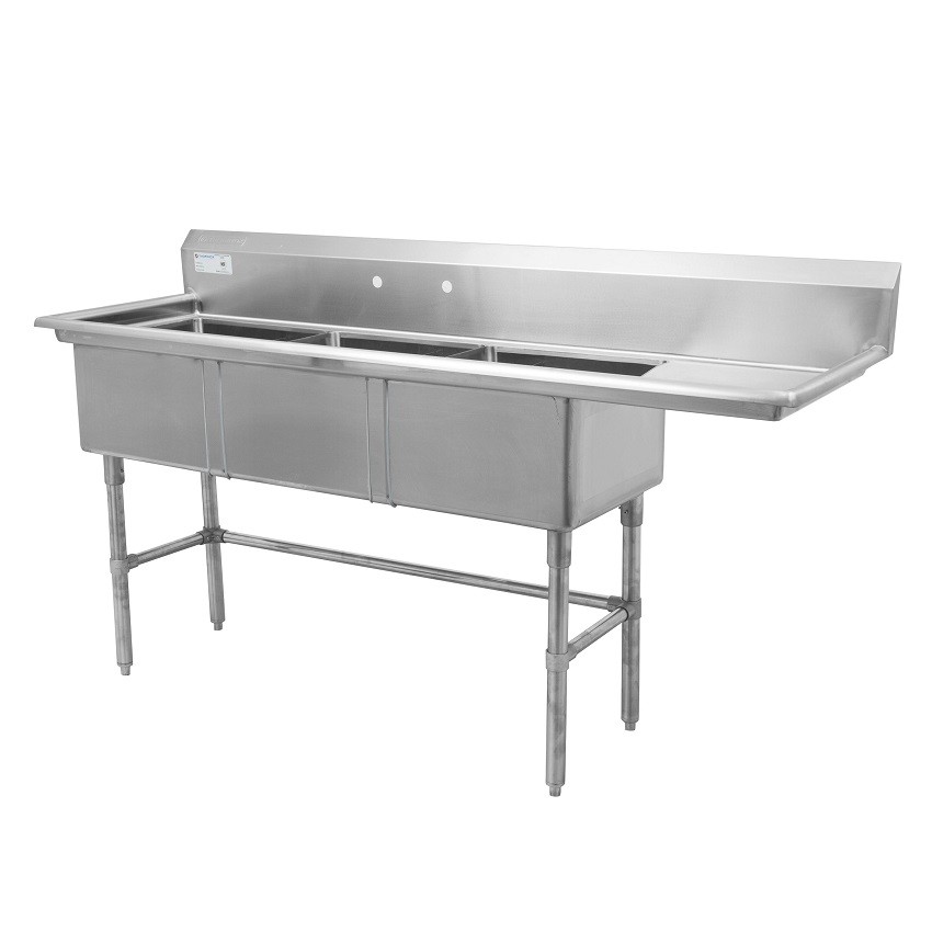 Thorinox - 18 in. X 18 in. X 11 in. Stainless Steel Three Compartment Sink - Right Drainboard