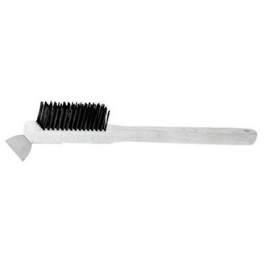 Atelier Du Chef - 20 in. Steel brush with scraper Wooden Handle 4 x 10 Rows Of Wire Bristles