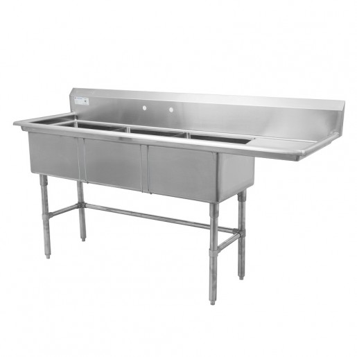 Thorinox - 18 in. X 18 in. X 11 in. Stainless Steel Three Compartment Sink - Right Drainboard