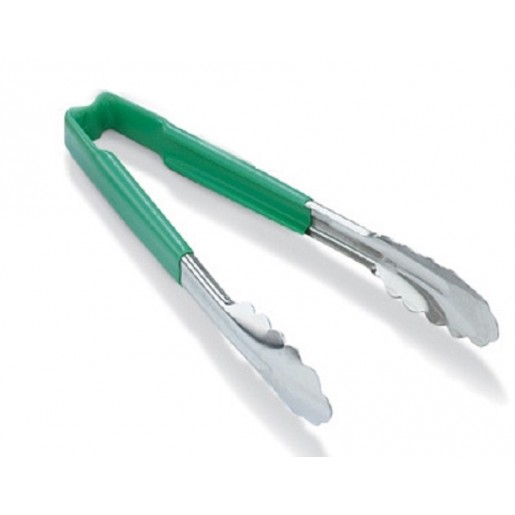Vollrath - 16 in. One-Piece Scalloped Tongs with Green Kool-Touch Handle