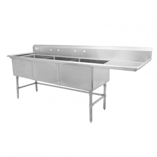 Thorinox - 24 in. X 24 in. X 14 in. Stainless Steel Three Compartment Sink - Right Drainboard