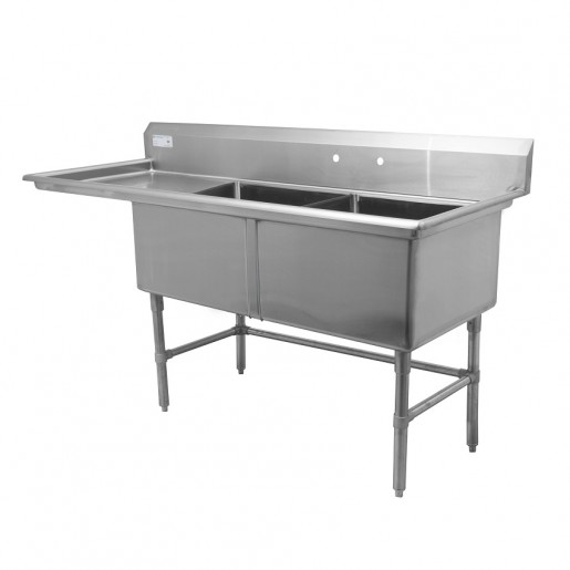 Thorinox - 24 in. X 24 in. X 14 in. Stainless Steel Two Compartment Sink - Left Drainboard