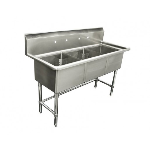 Thorinox - 24 in. X 24 in. X 14 in. Stainless Steel Three Compartment Sink