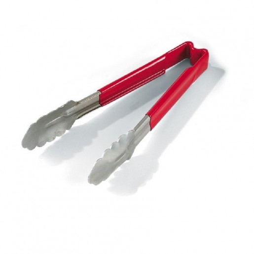 Vollrath - 9 1/2 in. One-Piece Scalloped Tongs with Red Kool-Touch Handle
