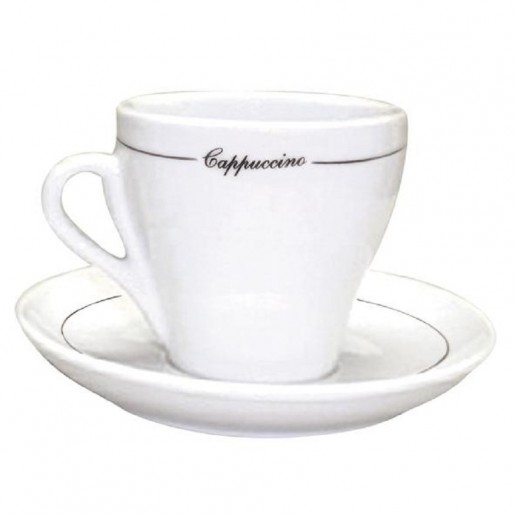 Orly Cuisine - 8 oz. Cappuccino Cup and Saucer with Black Line - 6 per box