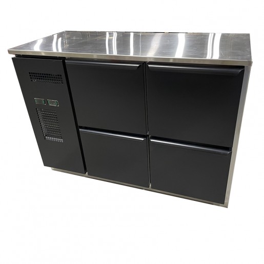 Angelik - 54 in. Black Wine Cellar with 4 Drawers and Left-Sided Compressor