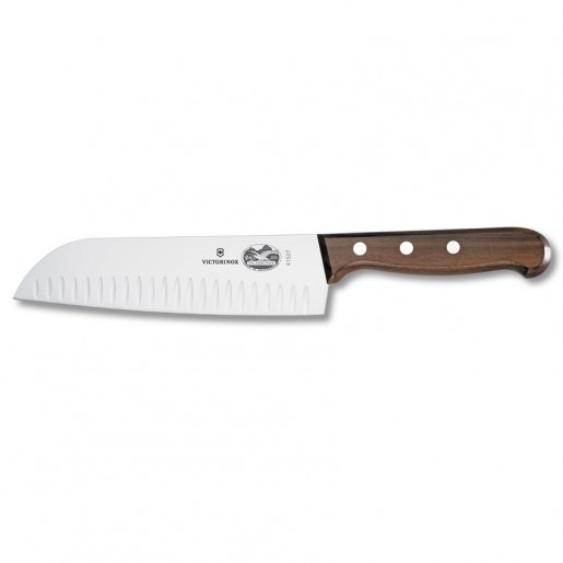 Victorinox - 7 in. Hollow-Ground Santoku Knife with Wood Handle