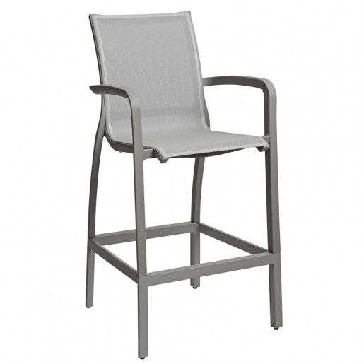 Grosfillex - Sunset Solid Gray / Platinum Gray Bar Stool with Arms