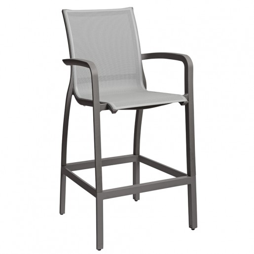 Grosfillex - Sunset Solid Gray / Volcanic Black Bar Stool with Arms